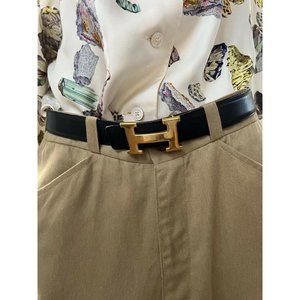 HERMES Womens Waist Belt Black Brown Textured Reversible H Buckle France M